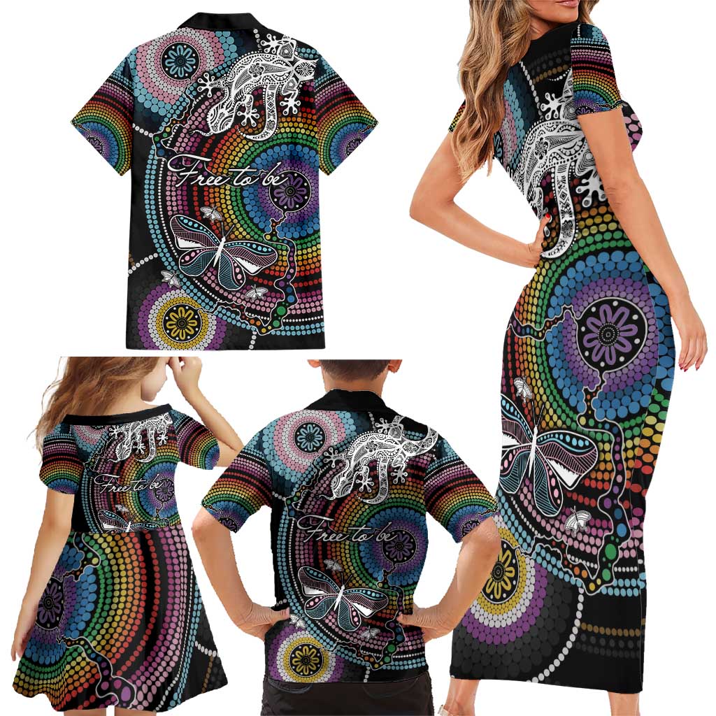 Sydney Pride Aboriginal Family Matching Short Sleeve Bodycon Dress and Hawaiian Shirt Free To Be