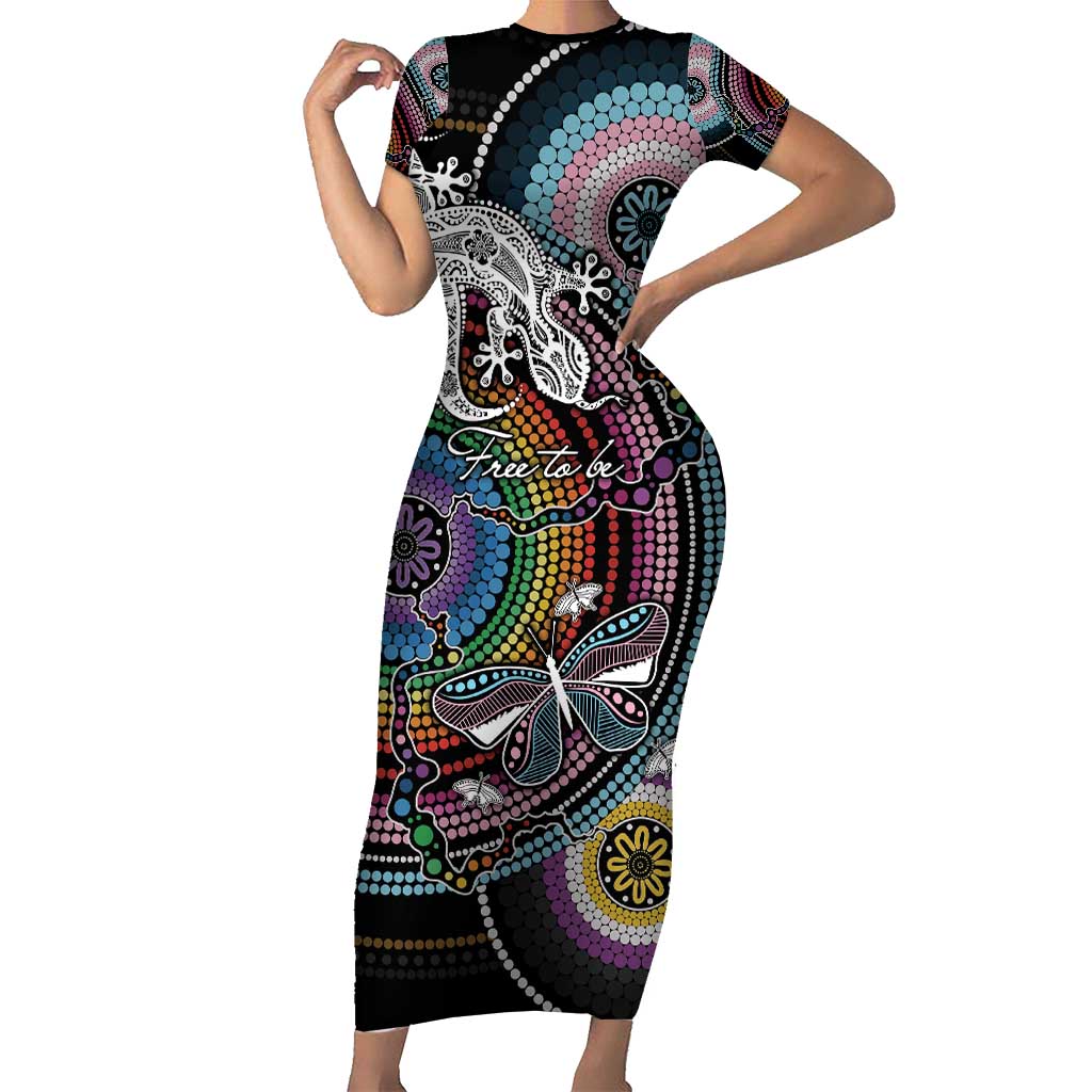 Sydney Pride Aboriginal Family Matching Short Sleeve Bodycon Dress and Hawaiian Shirt Free To Be