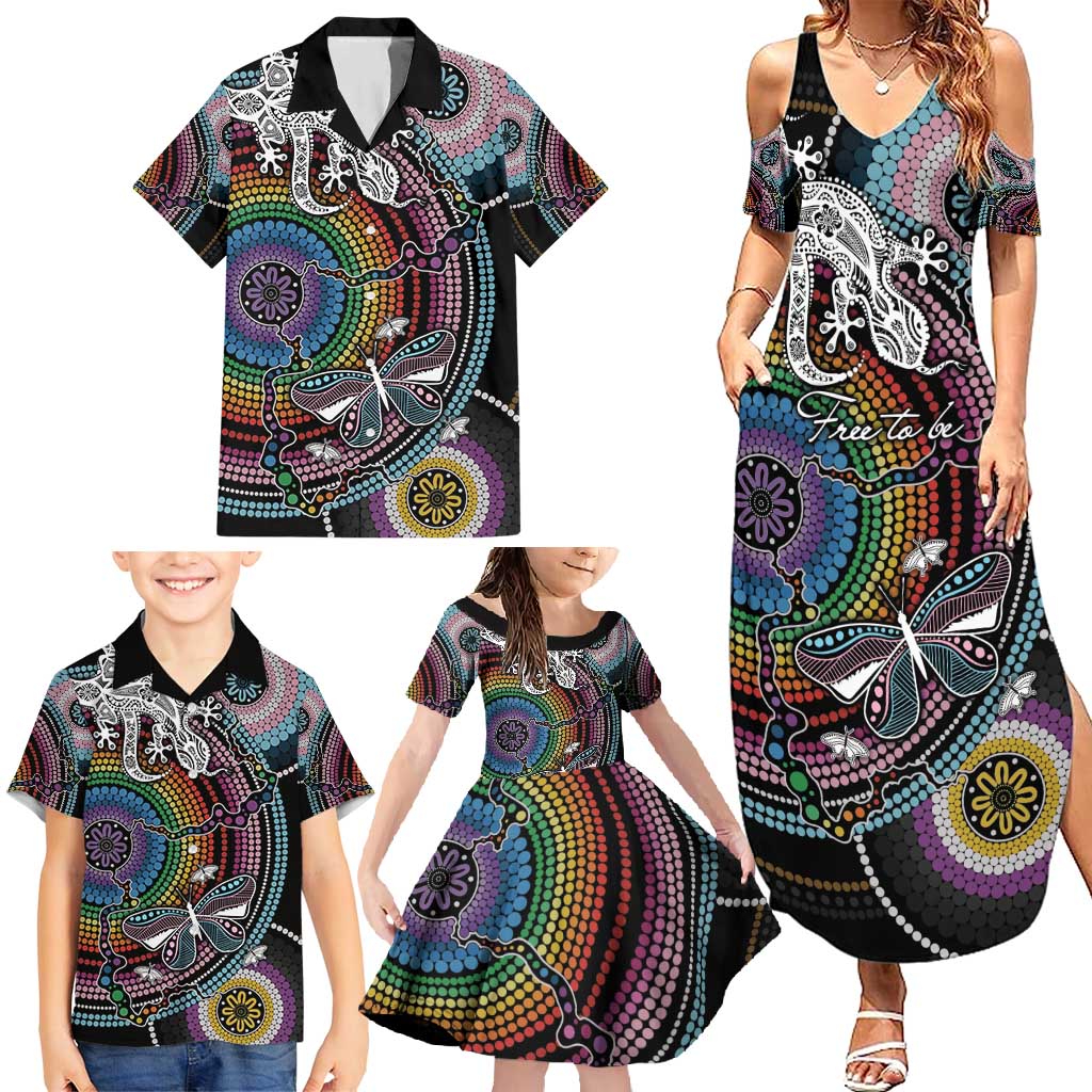 Sydney Pride Aboriginal Family Matching Summer Maxi Dress and Hawaiian Shirt Free To Be