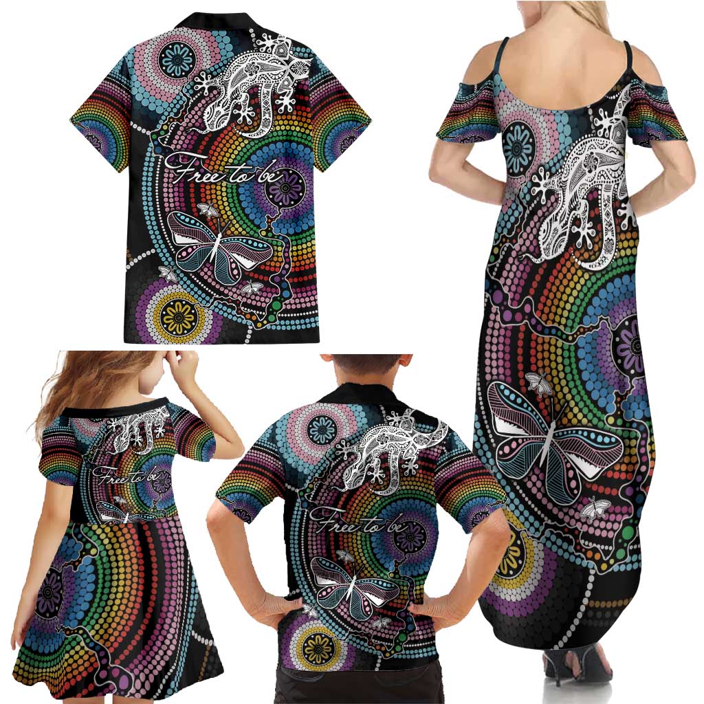 Sydney Pride Aboriginal Family Matching Summer Maxi Dress and Hawaiian Shirt Free To Be