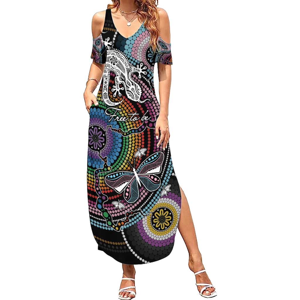 Sydney Pride Aboriginal Family Matching Summer Maxi Dress and Hawaiian Shirt Free To Be