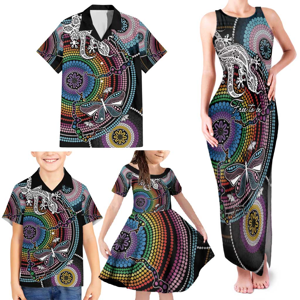 Sydney Pride Aboriginal Family Matching Tank Maxi Dress and Hawaiian Shirt Free To Be