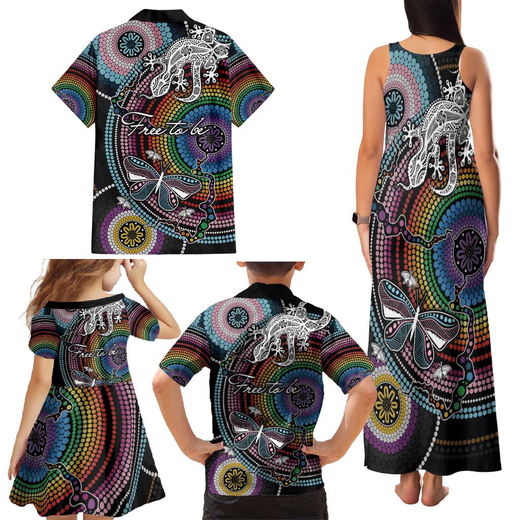 Sydney Pride Aboriginal Family Matching Tank Maxi Dress and Hawaiian Shirt Free To Be