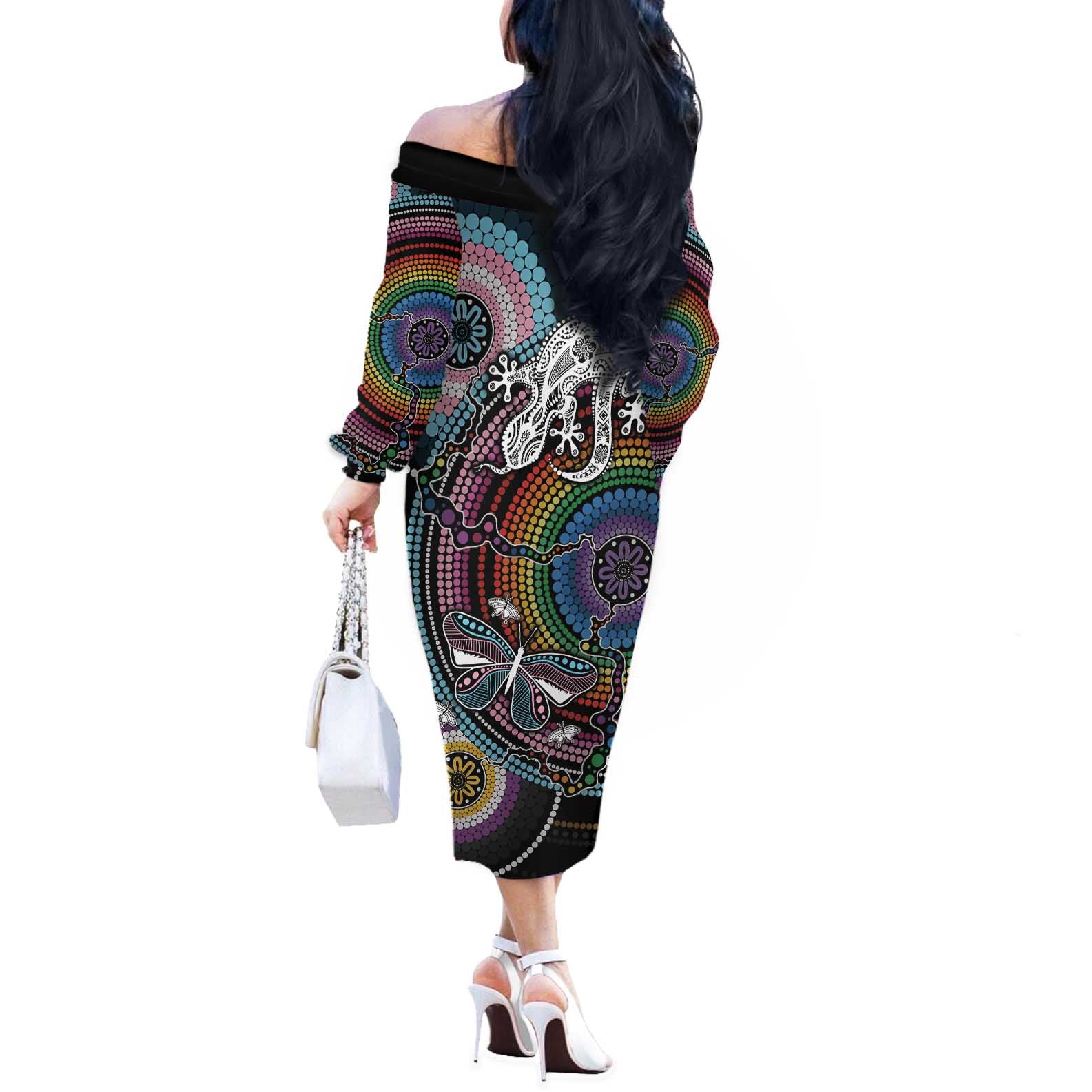 Sydney Pride Aboriginal Off The Shoulder Long Sleeve Dress Free To Be