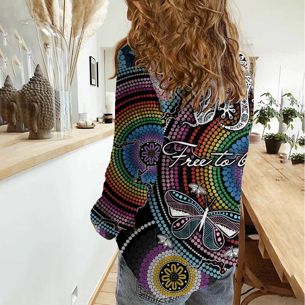 Sydney Pride Aboriginal Women Casual Shirt Free To Be - Vibe Hoodie Shop