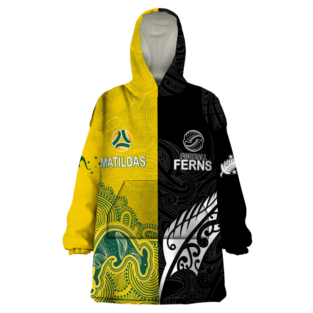 Personalised Matildas Mix Football Ferns Wearable Blanket Hoodie 2023 World Cup Aboriginal Tribal Style - Vibe Hoodie Shop