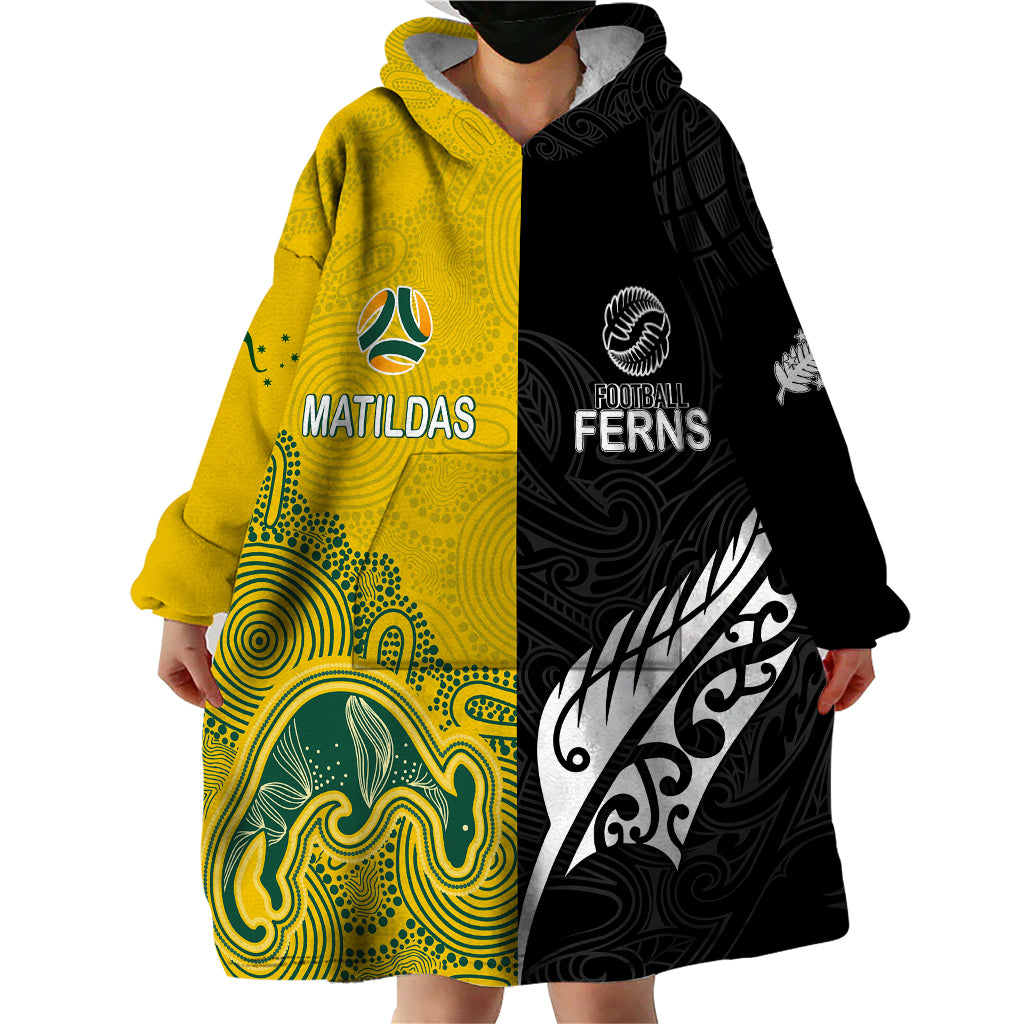 Personalised Matildas Mix Football Ferns Wearable Blanket Hoodie 2023 World Cup Aboriginal Tribal Style - Vibe Hoodie Shop