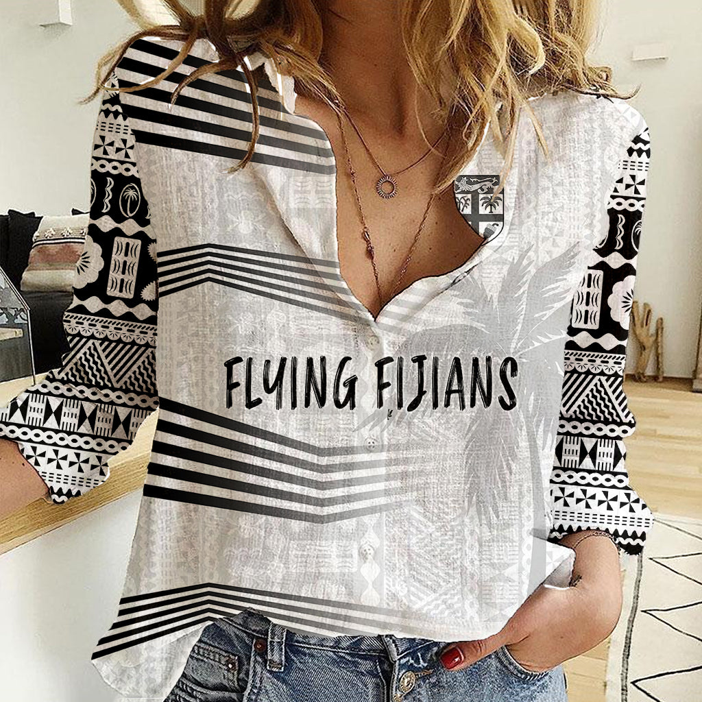 Personalised Fiji Rugby Women Casual Shirt Kaiviti WC 2023 Jersey Replica - White - Vibe Hoodie Shop