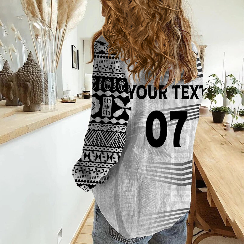 Personalised Fiji Rugby Women Casual Shirt Kaiviti WC 2023 Jersey Replica - White - Vibe Hoodie Shop