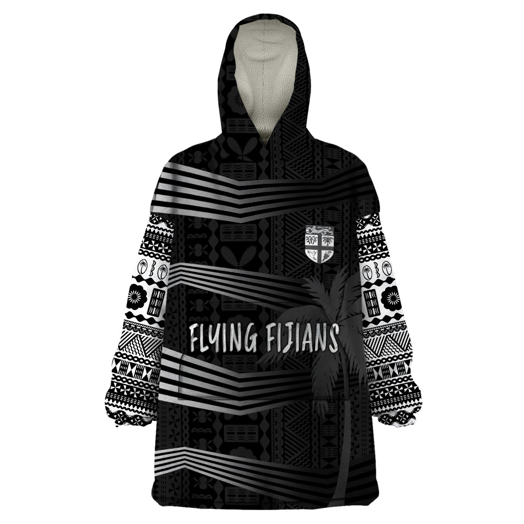 Personalised Fiji Rugby Wearable Blanket Hoodie Kaiviti WC 2023 Jersey Replica - Black - Vibe Hoodie Shop