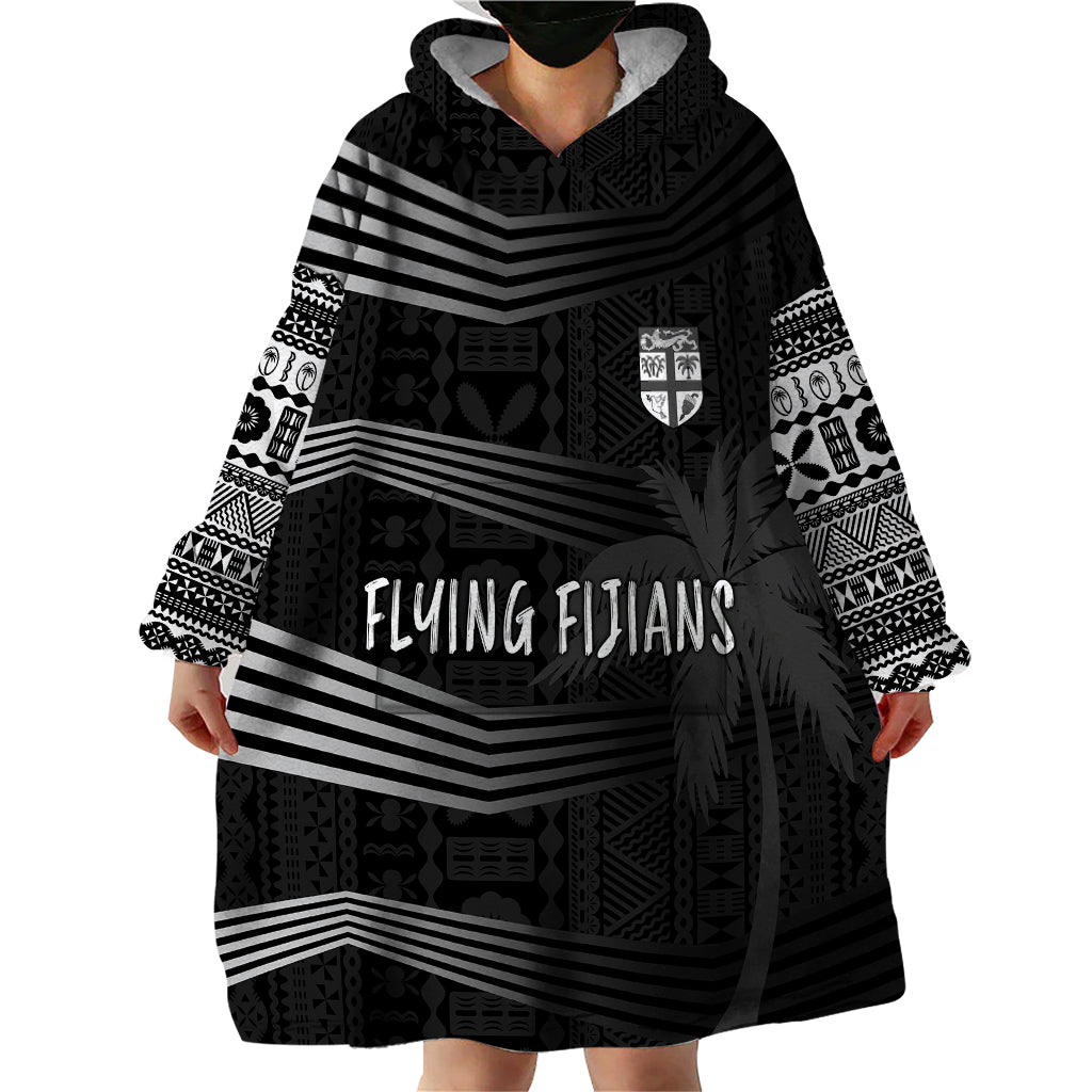 Personalised Fiji Rugby Wearable Blanket Hoodie Kaiviti WC 2023 Jersey Replica - Black - Vibe Hoodie Shop