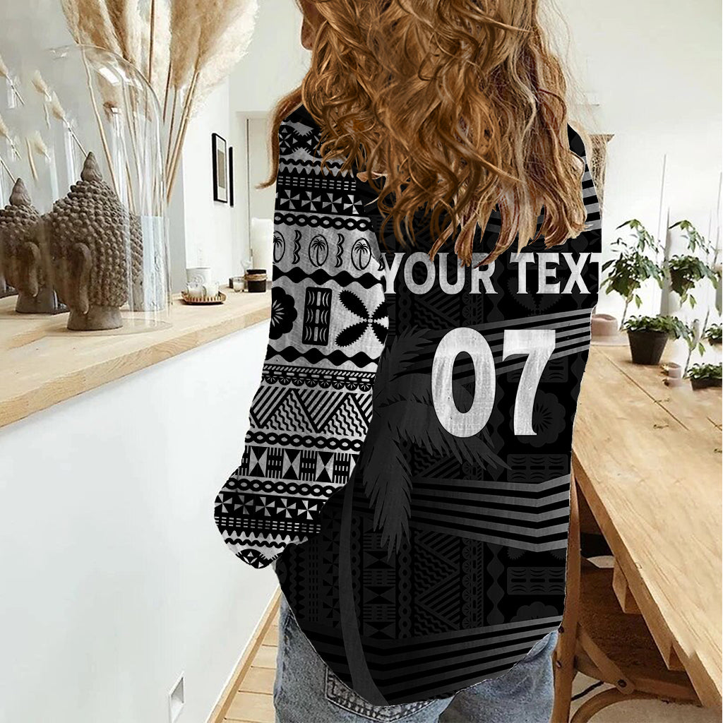 Personalised Fiji Rugby Women Casual Shirt Kaiviti WC 2023 Jersey Replica - Black - Vibe Hoodie Shop