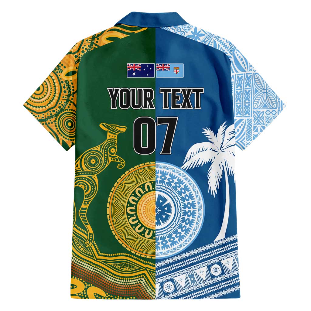 Personalised Fiji With Australia Rugby Hawaiian Shirt Aboriginal Mix Kesa Tapa Patterns - Vibe Hoodie Shop