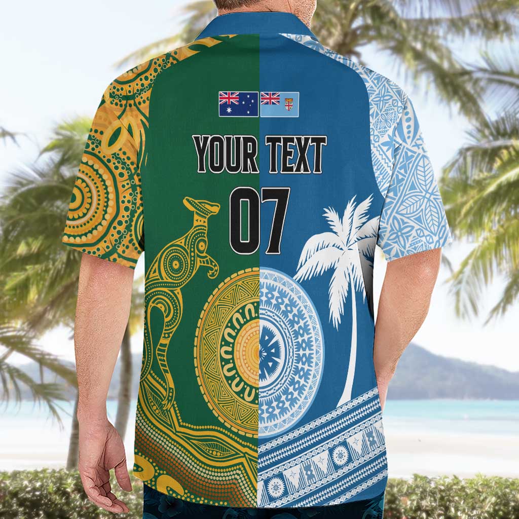Personalised Fiji With Australia Rugby Hawaiian Shirt Aboriginal Mix Kesa Tapa Patterns - Vibe Hoodie Shop