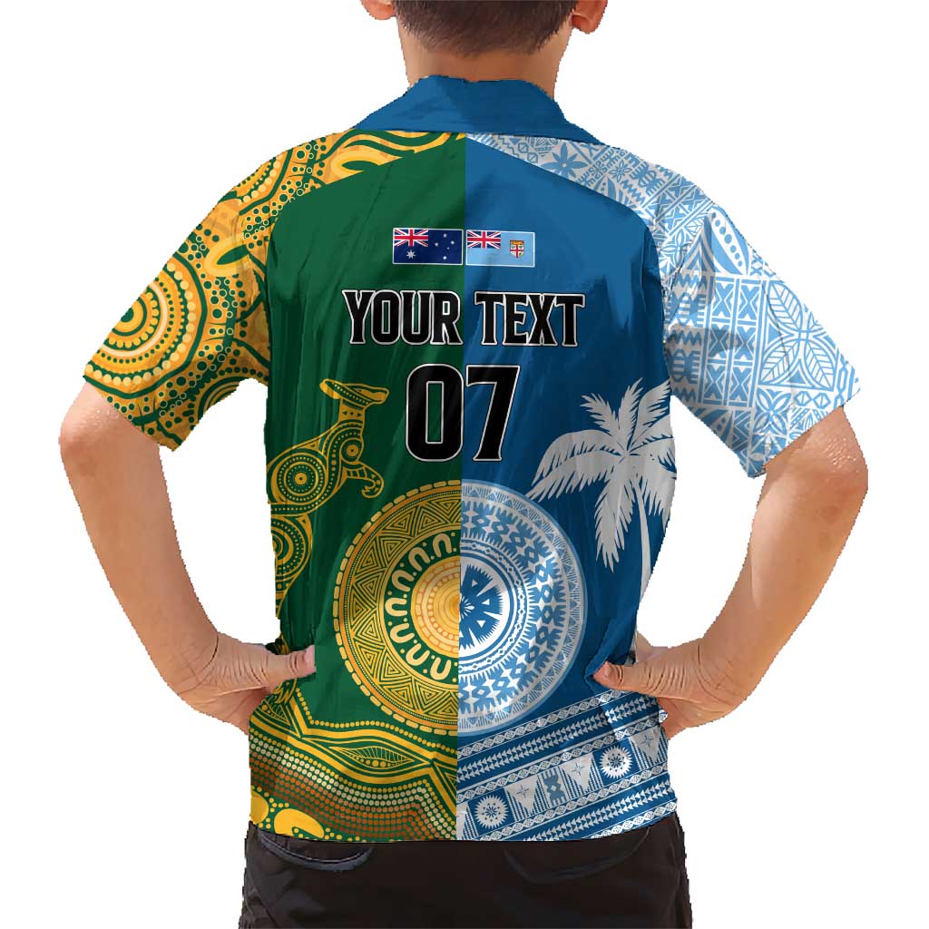 Personalised Fiji With Australia Rugby Hawaiian Shirt Aboriginal Mix Kesa Tapa Patterns - Vibe Hoodie Shop