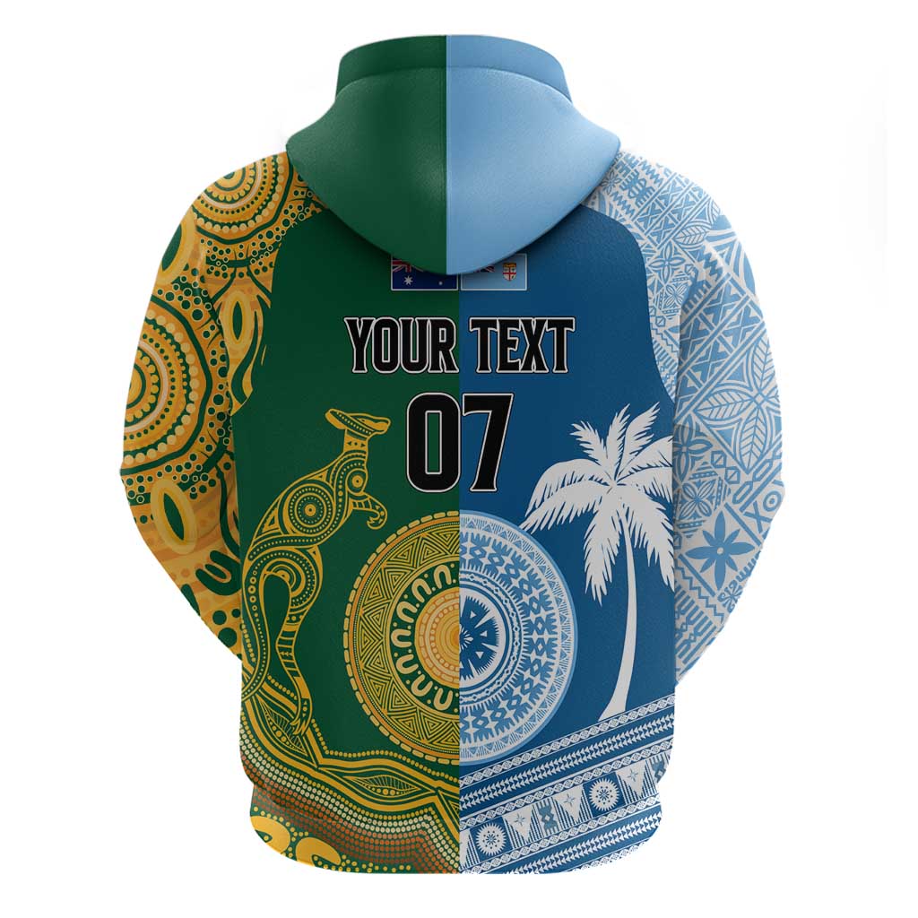 Personalised Fiji With Australia Rugby Hoodie Aboriginal Mix Kesa Tapa Patterns LT7 - Vibe Hoodie Shop