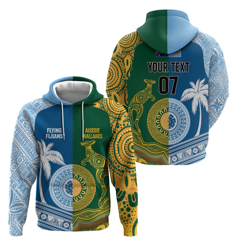 Personalised Fiji With Australia Rugby Hoodie Aboriginal Mix Kesa Tapa Patterns LT7 - Vibe Hoodie Shop
