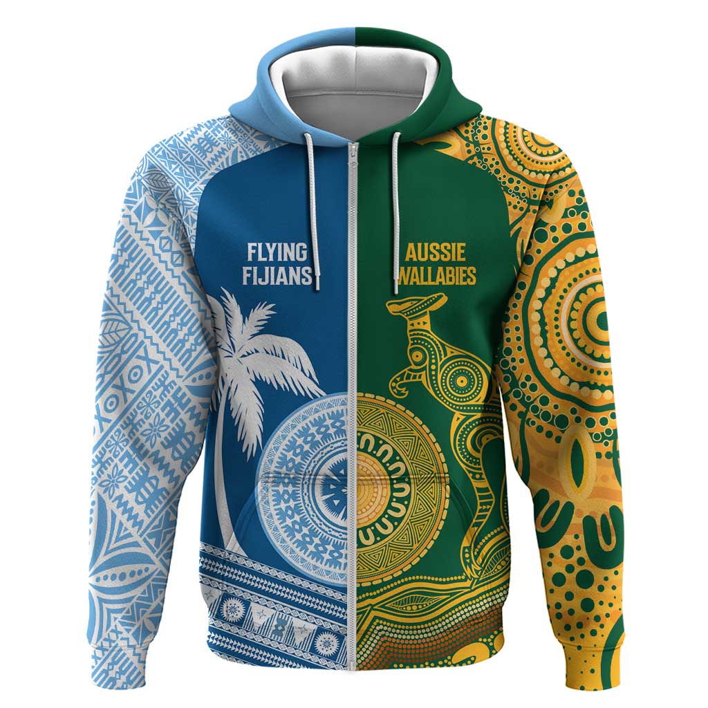 Personalised Fiji With Australia Rugby Hoodie Aboriginal Mix Kesa Tapa Patterns LT7 - Vibe Hoodie Shop