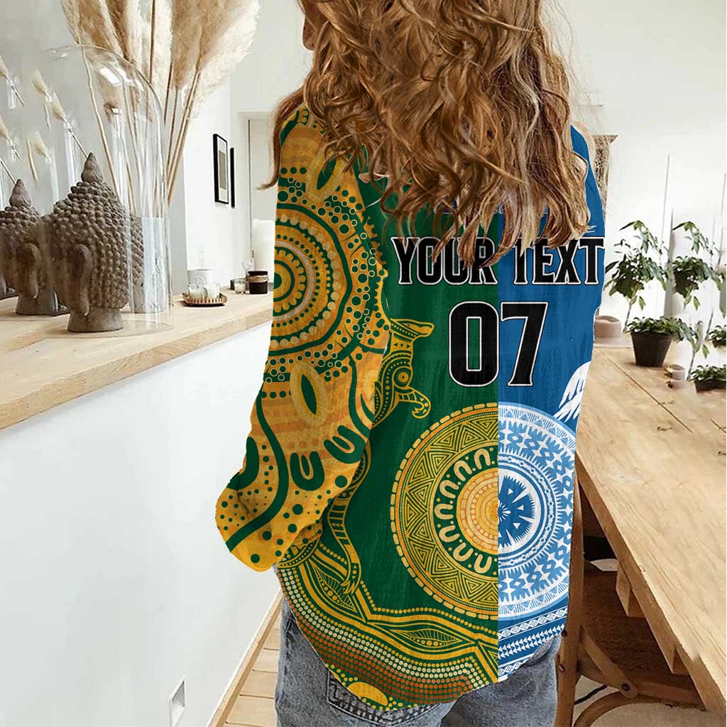Personalised Fiji With Australia Rugby Women Casual Shirt Aboriginal Mix Kesa Tapa Patterns - Vibe Hoodie Shop