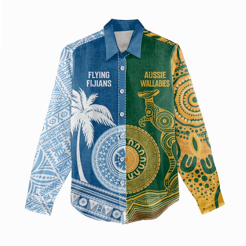 Personalised Fiji With Australia Rugby Women Casual Shirt Aboriginal Mix Kesa Tapa Patterns - Vibe Hoodie Shop