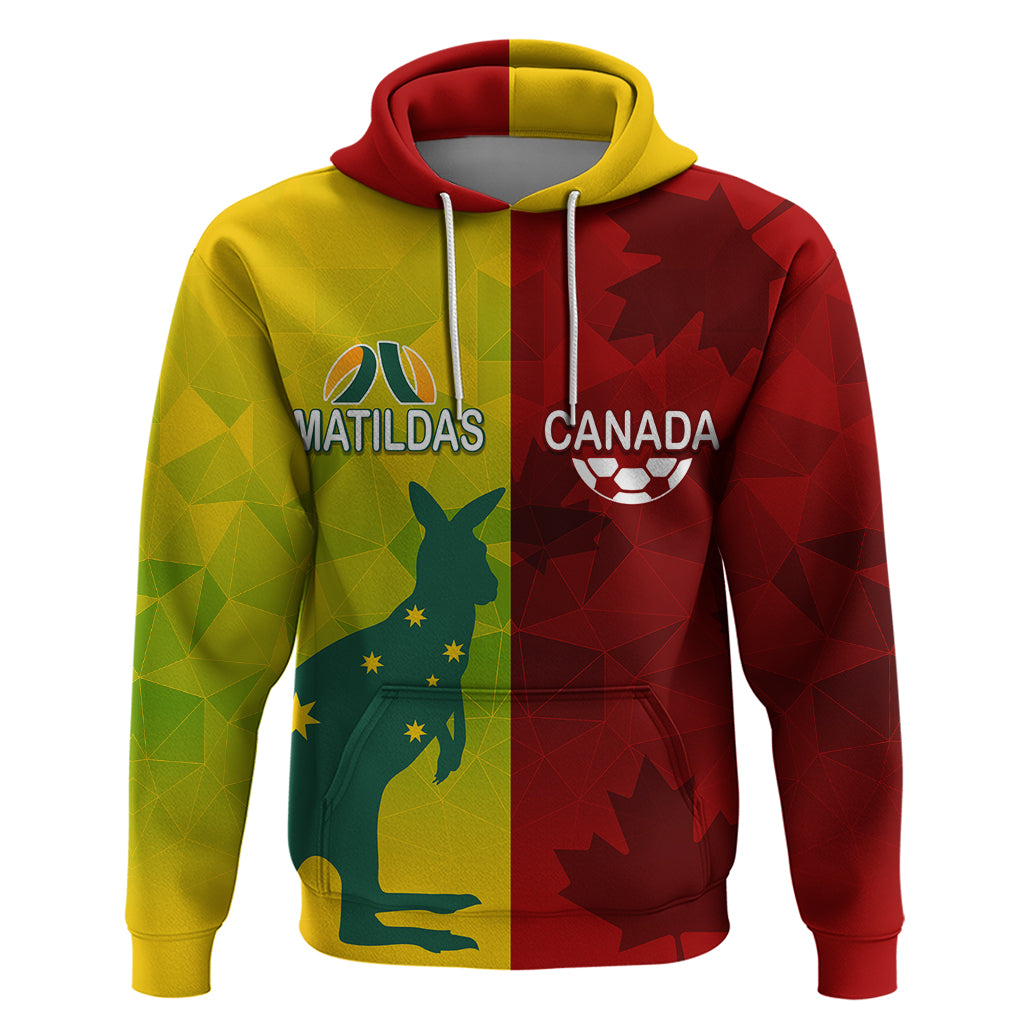 Personalised Australia Vs. Canada Soccer Hoodie Matildas With Maple Leaves LT7 - Vibe Hoodie Shop