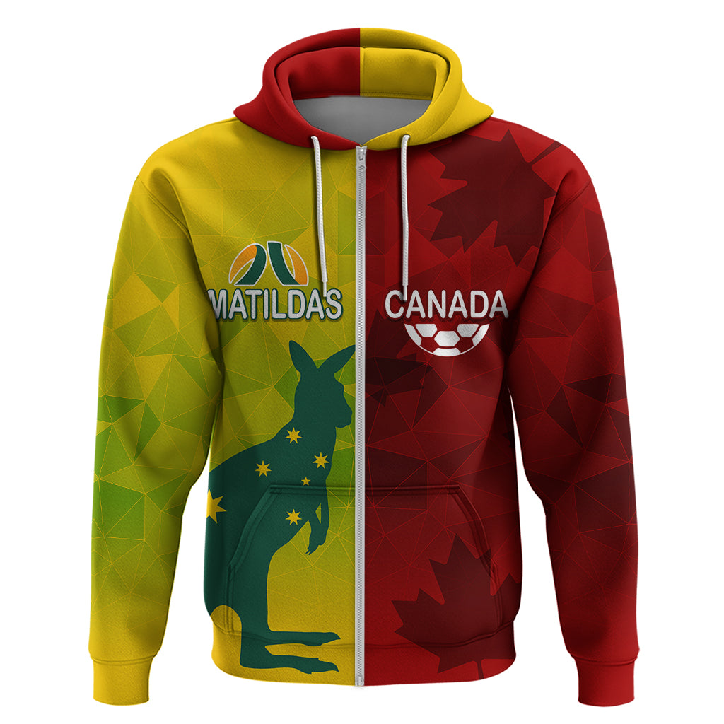 Personalised Australia Vs. Canada Soccer Hoodie Matildas With Maple Leaves LT7 - Vibe Hoodie Shop