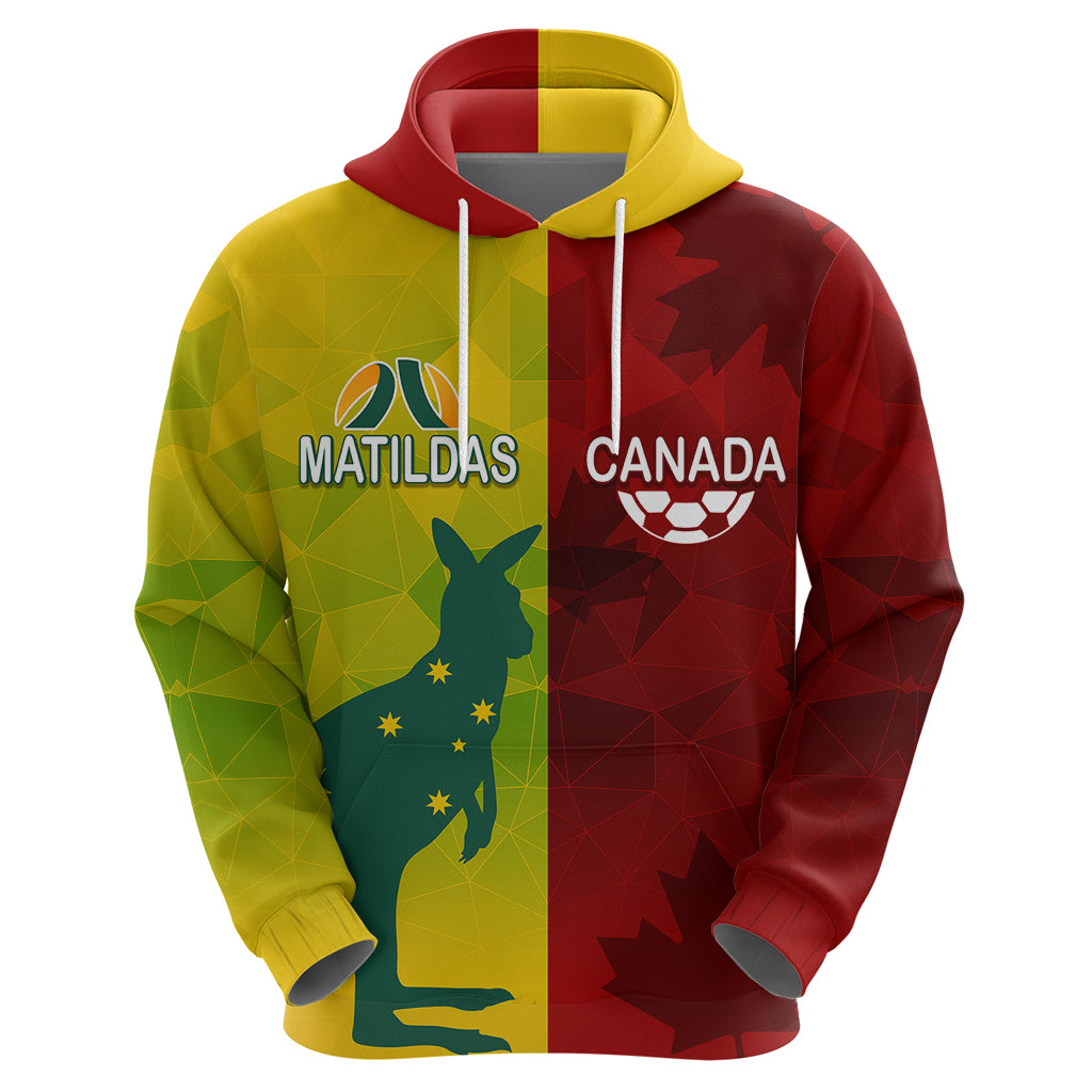 Personalised Australia Vs. Canada Soccer Hoodie Matildas With Maple Leaves LT7 - Vibe Hoodie Shop