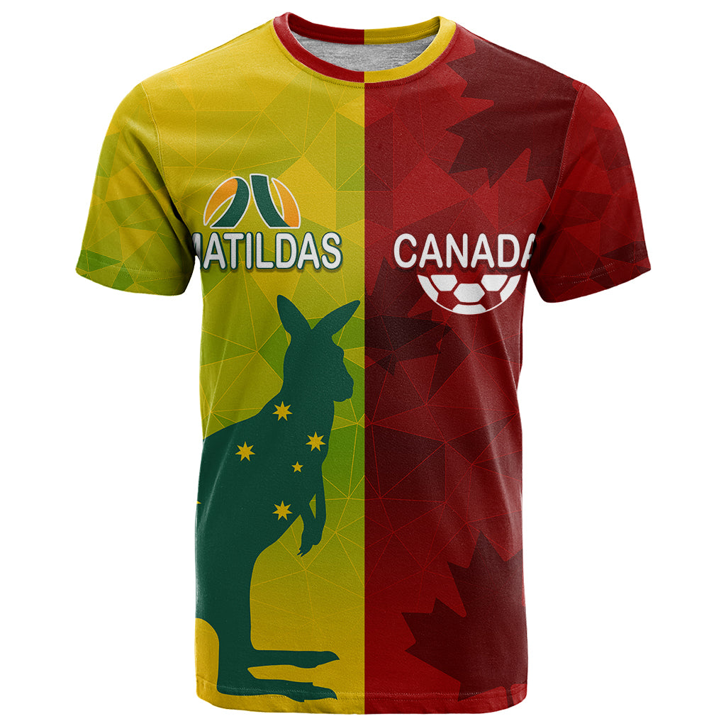 Personalised Australia Vs. Canada Soccer T Shirt Matildas With Maple Leaves - Vibe Hoodie Shop