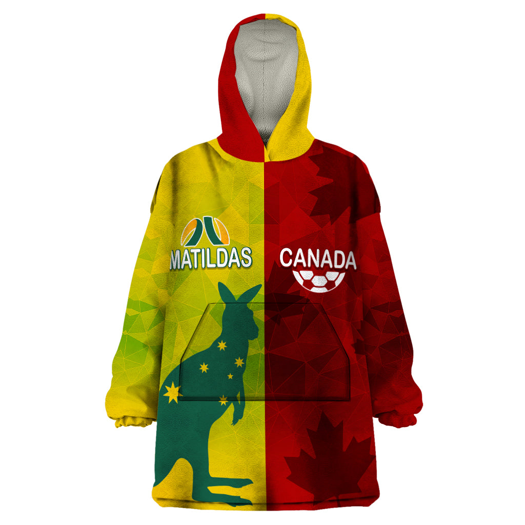 Personalised Australia Vs. Canada Soccer Wearable Blanket Hoodie Matildas With Maple Leaves - Vibe Hoodie Shop