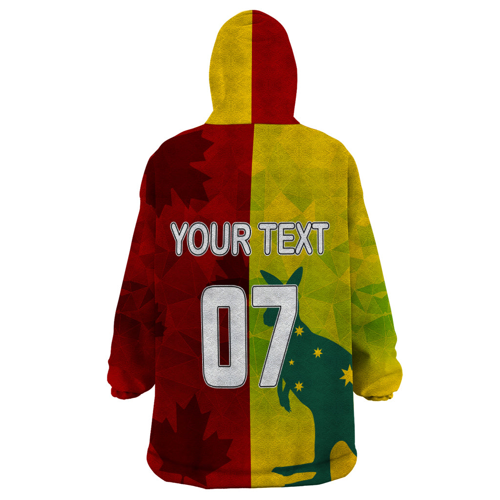 Personalised Australia Vs. Canada Soccer Wearable Blanket Hoodie Matildas With Maple Leaves - Vibe Hoodie Shop