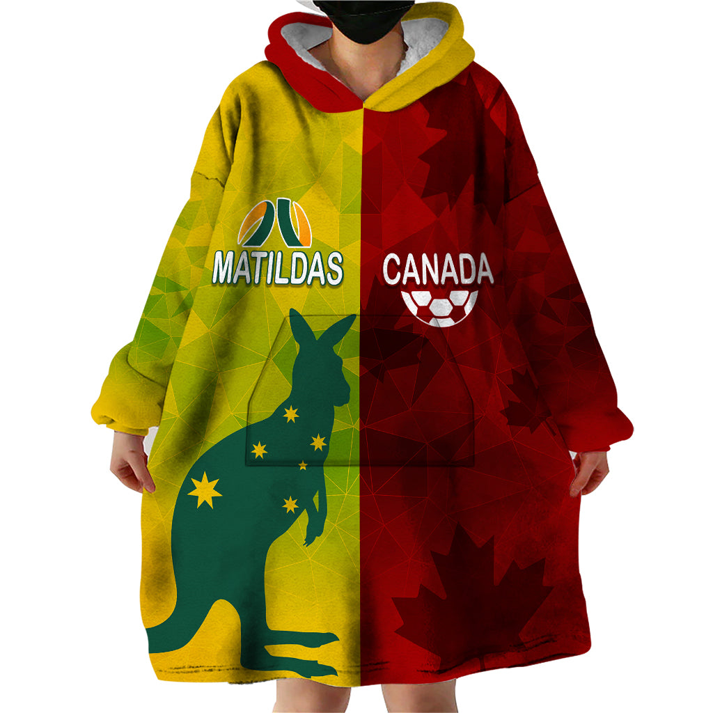 Personalised Australia Vs. Canada Soccer Wearable Blanket Hoodie Matildas With Maple Leaves - Vibe Hoodie Shop