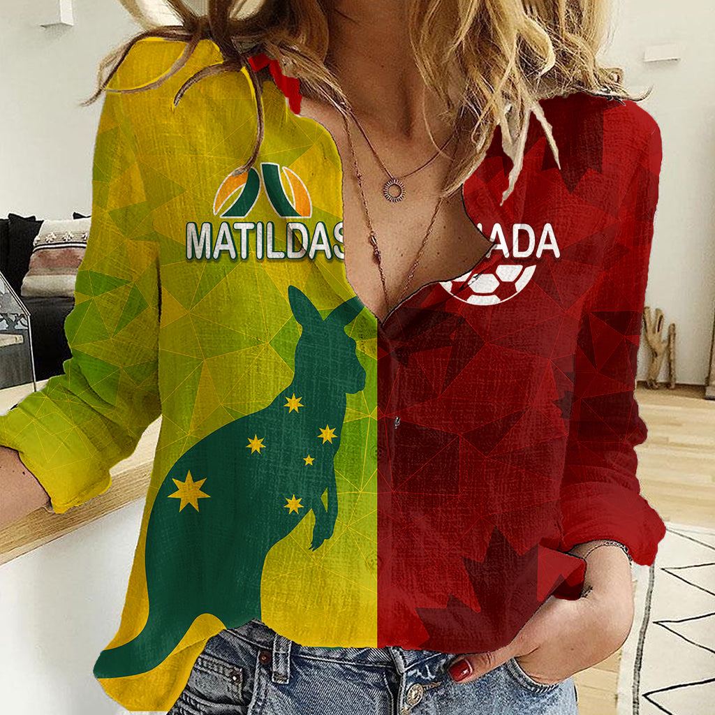 Personalised Australia Vs. Canada Soccer Women Casual Shirt Matildas With Maple Leaves - Vibe Hoodie Shop