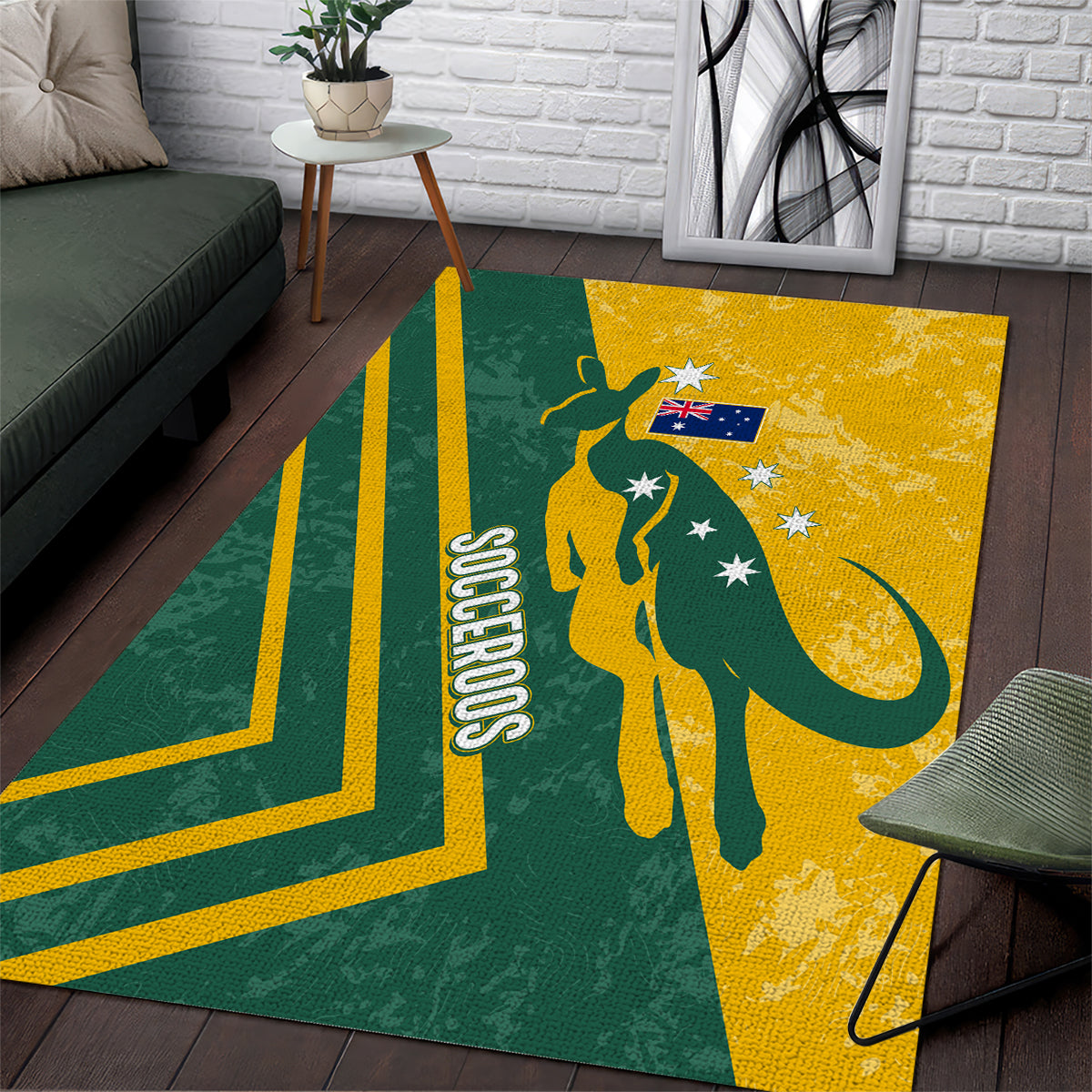 Australia Soccer Area Rug Green & Gold Go Socceroos - Vibe Hoodie Shop