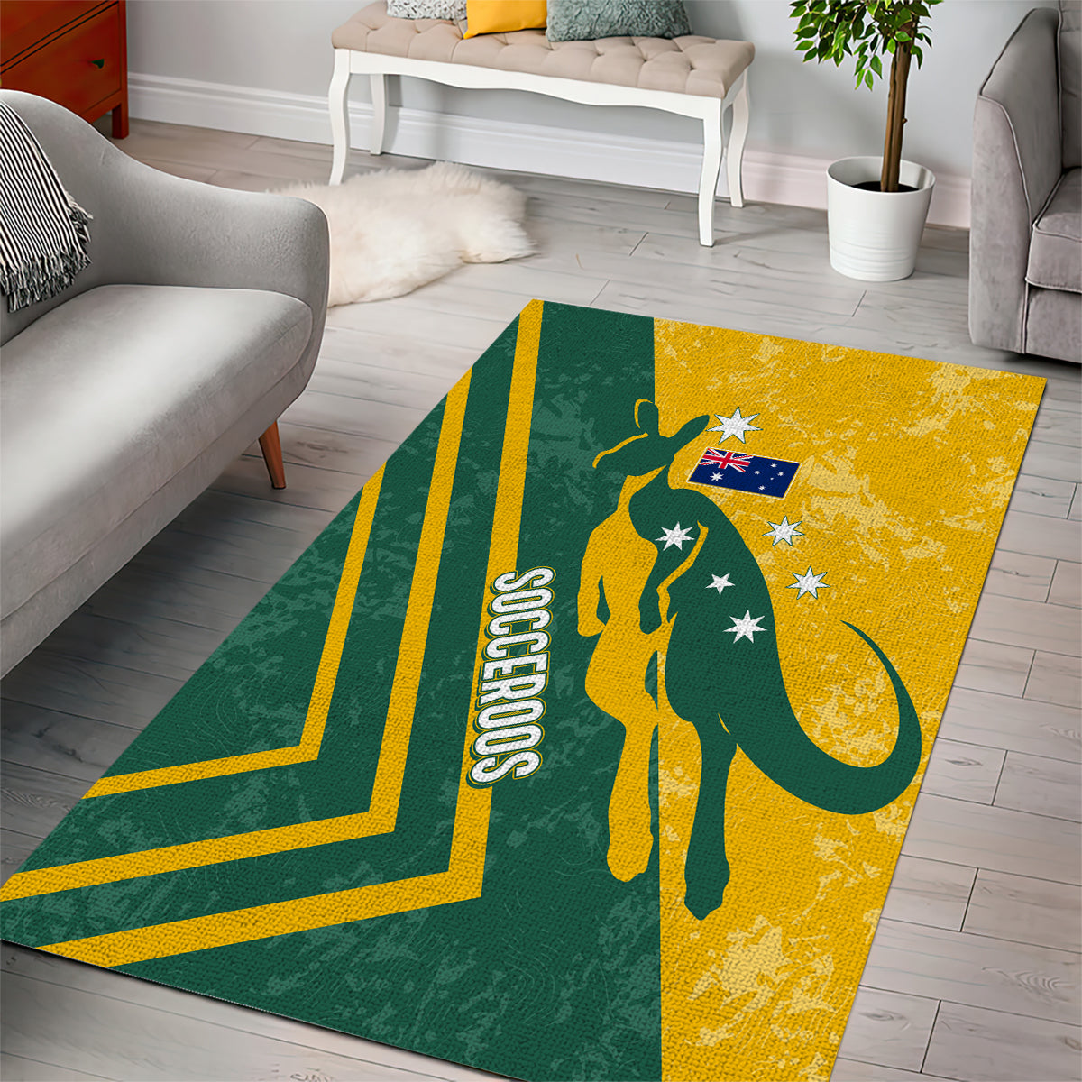 Australia Soccer Area Rug Green & Gold Go Socceroos - Vibe Hoodie Shop