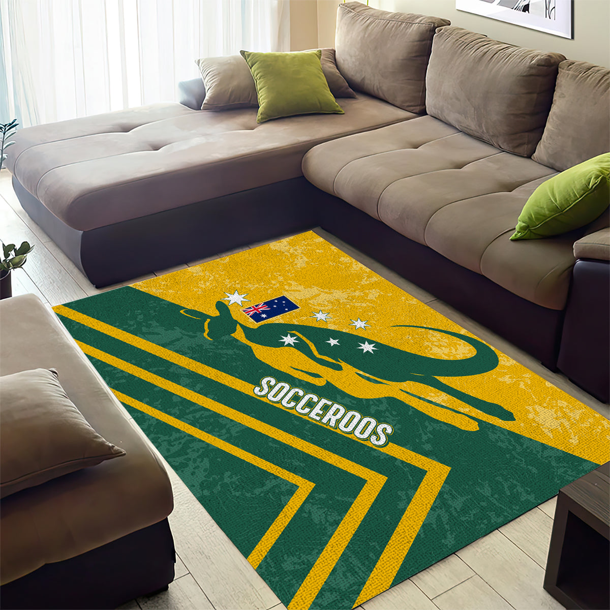 Australia Soccer Area Rug Green & Gold Go Socceroos - Vibe Hoodie Shop