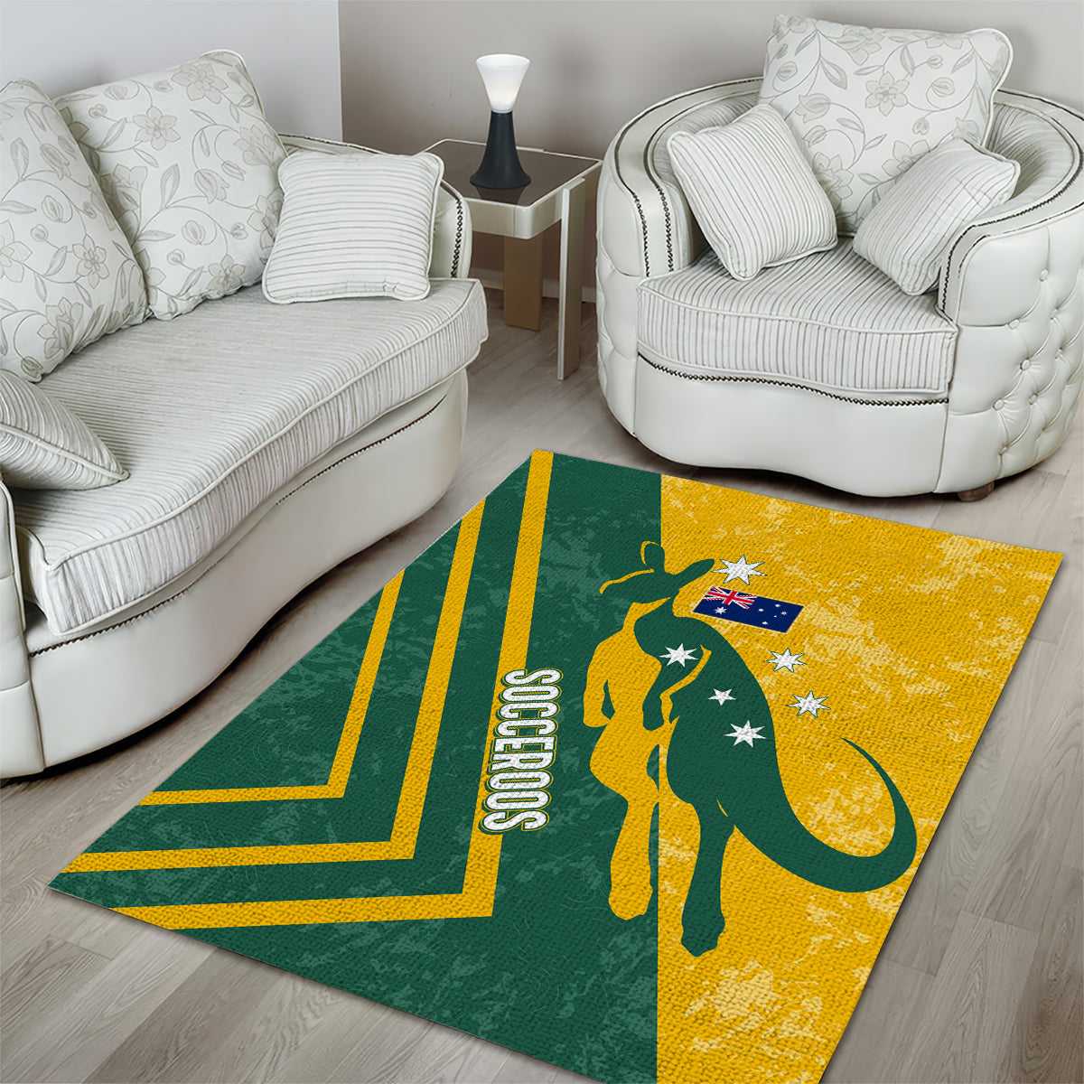 Australia Soccer Area Rug Green & Gold Go Socceroos - Vibe Hoodie Shop