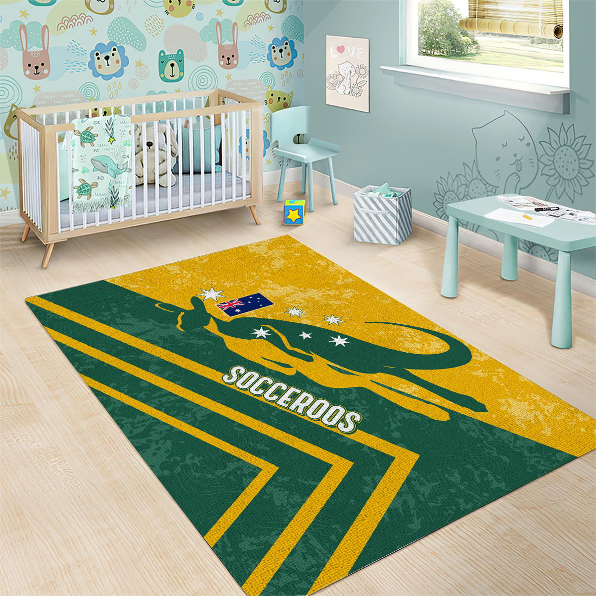 Australia Soccer Area Rug Green & Gold Go Socceroos - Vibe Hoodie Shop