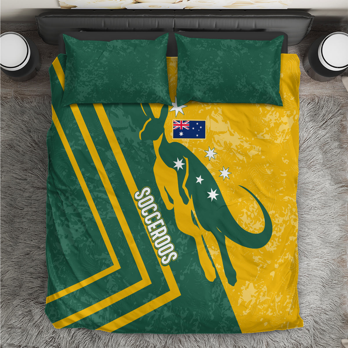 Australia Soccer Bedding Set Green & Gold Go Socceroos - Vibe Hoodie Shop