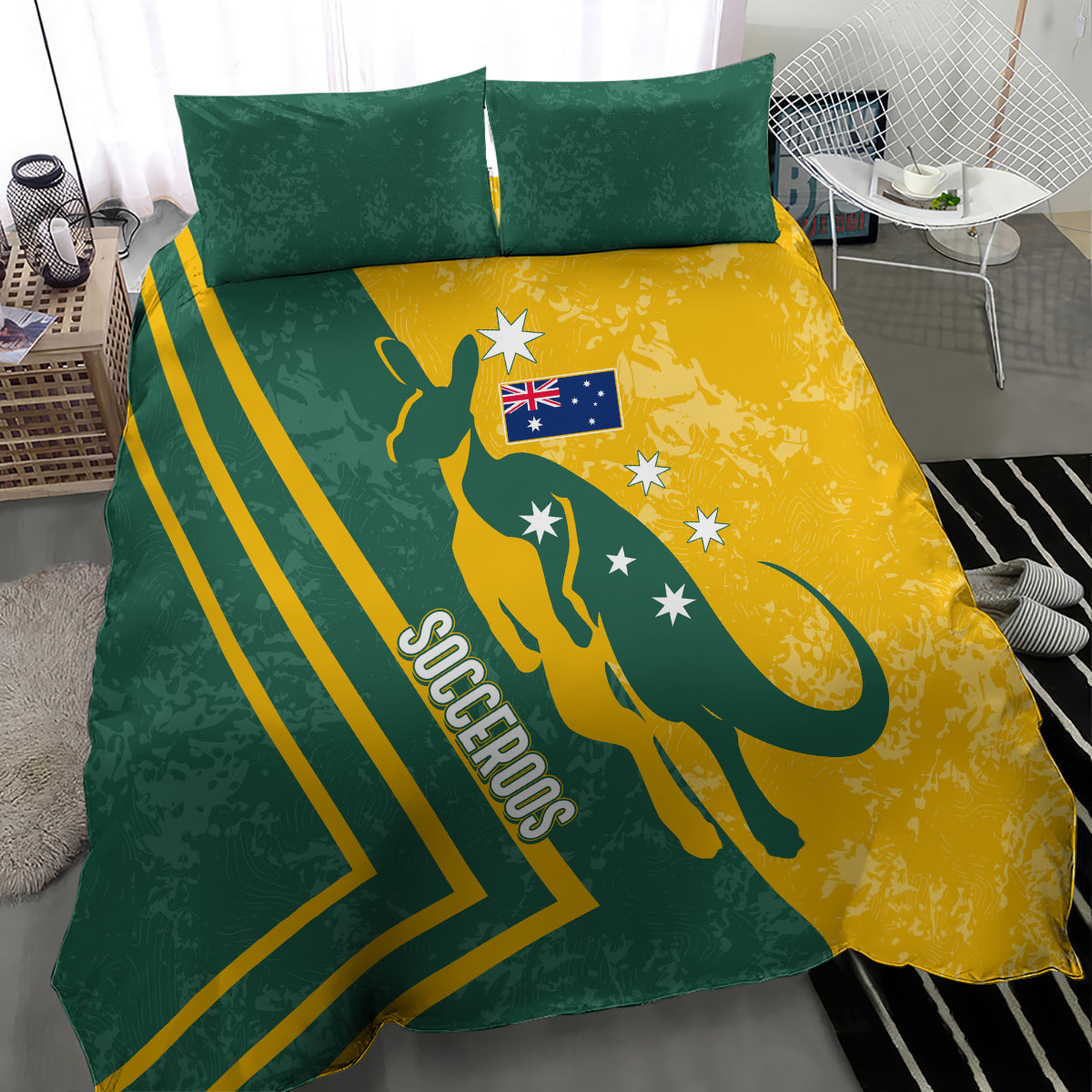 Australia Soccer Bedding Set Green & Gold Go Socceroos - Vibe Hoodie Shop
