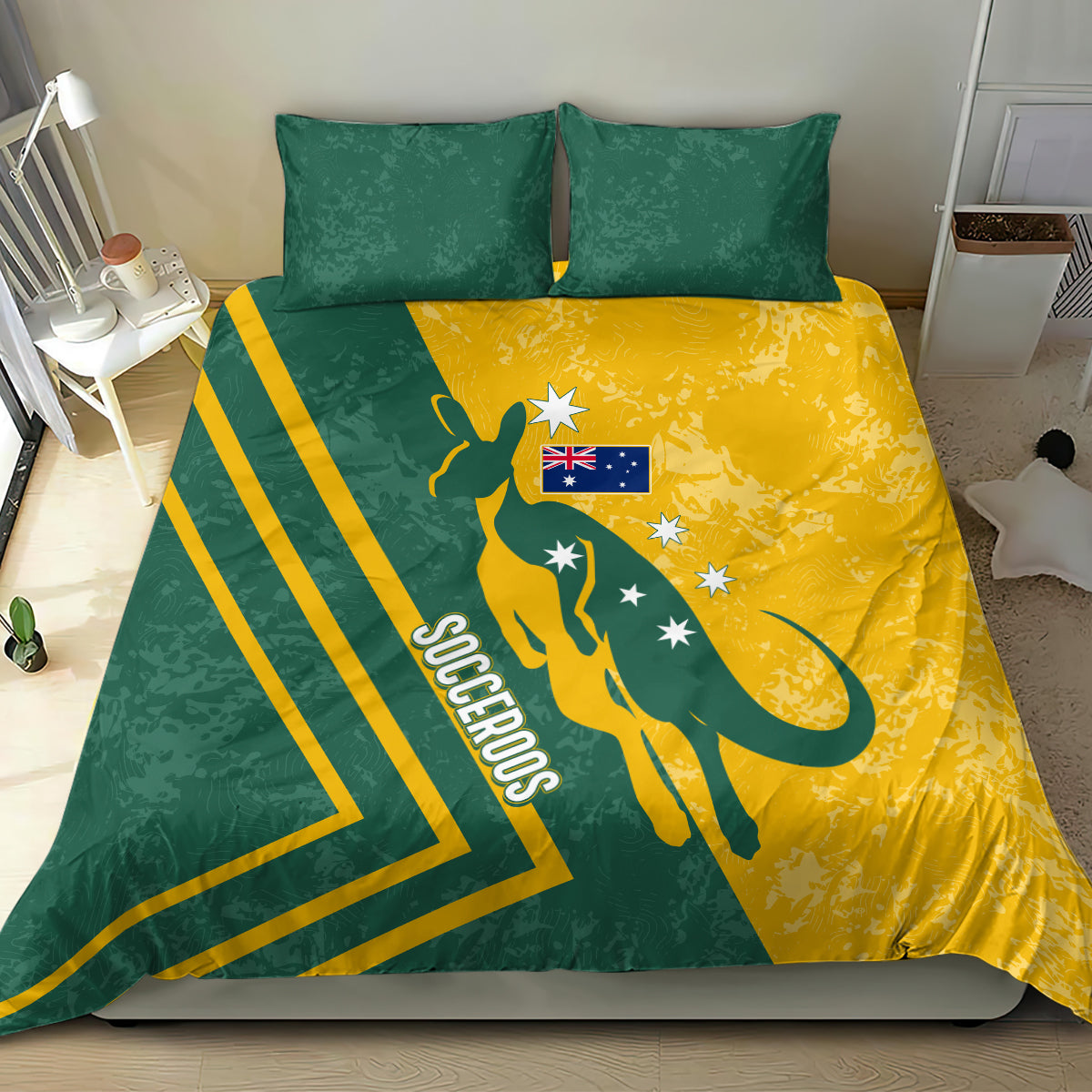 Australia Soccer Bedding Set Green & Gold Go Socceroos - Vibe Hoodie Shop