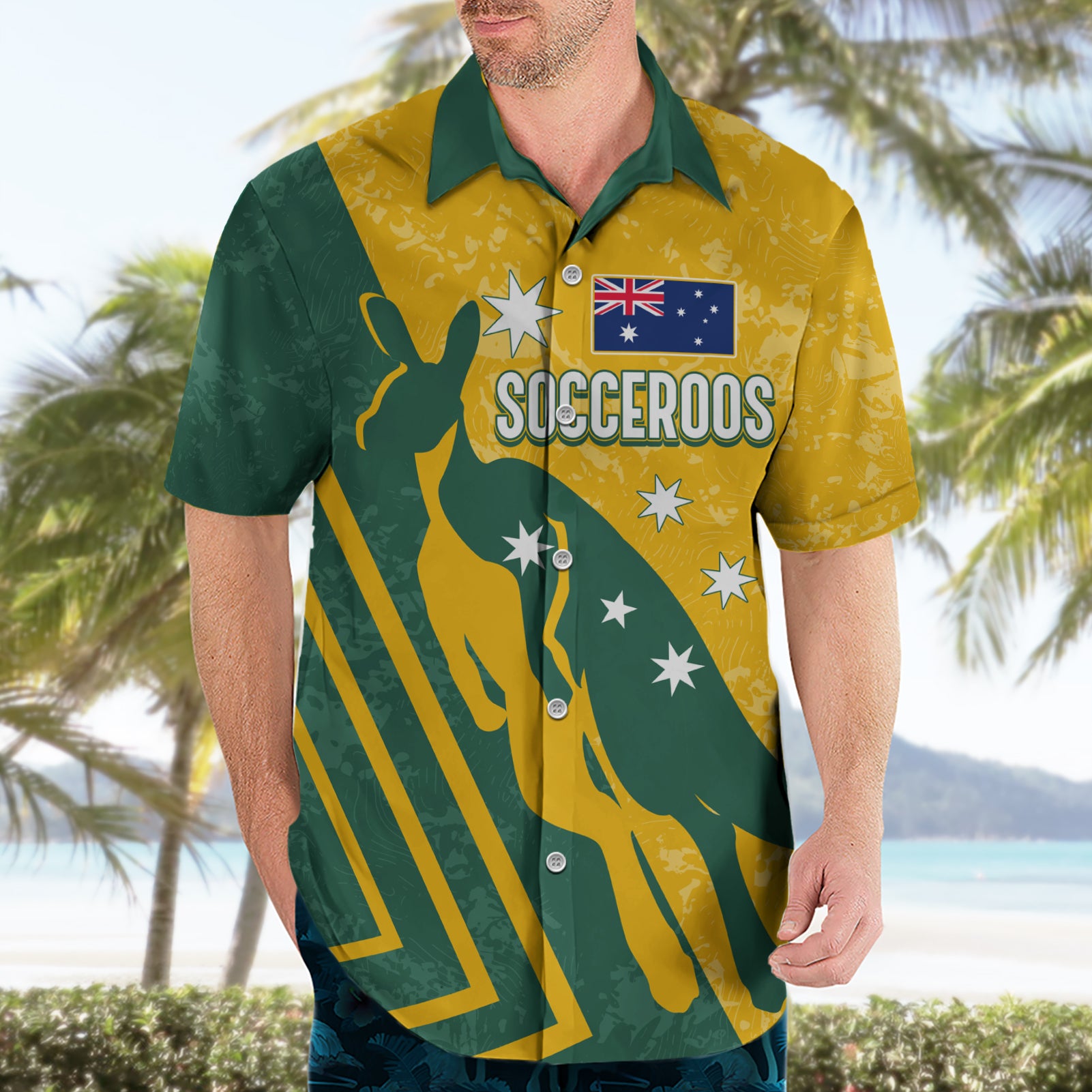 Personalised Australia Soccer Hawaiian Shirt Green & Gold Go Socceroos - Vibe Hoodie Shop