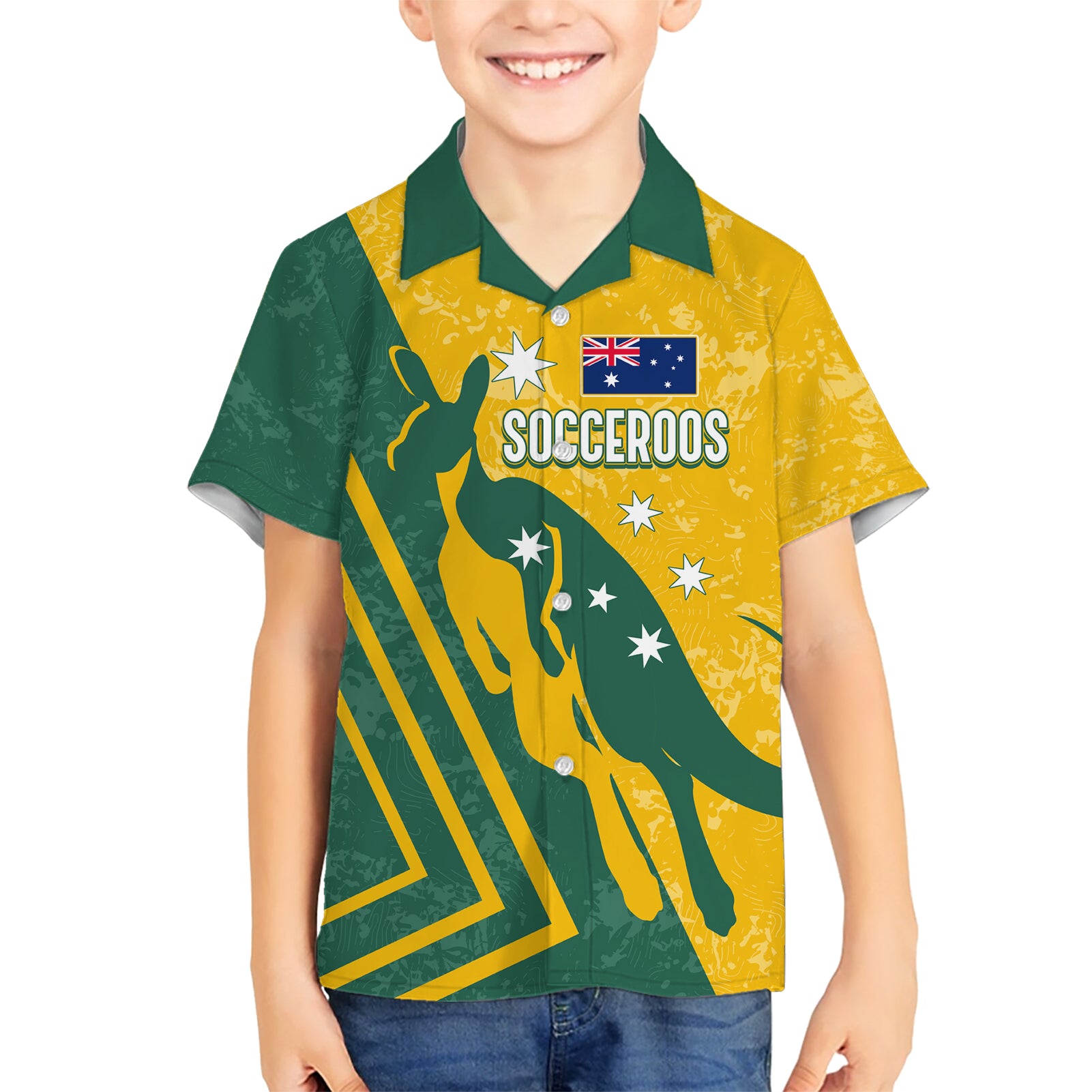 Personalised Australia Soccer Hawaiian Shirt Green & Gold Go Socceroos - Vibe Hoodie Shop