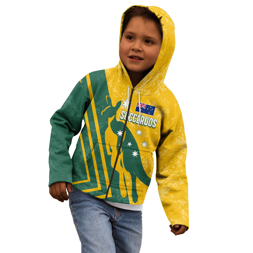 Personalised Australia Soccer Kid Hoodie Green & Gold Go Socceroos - Vibe Hoodie Shop