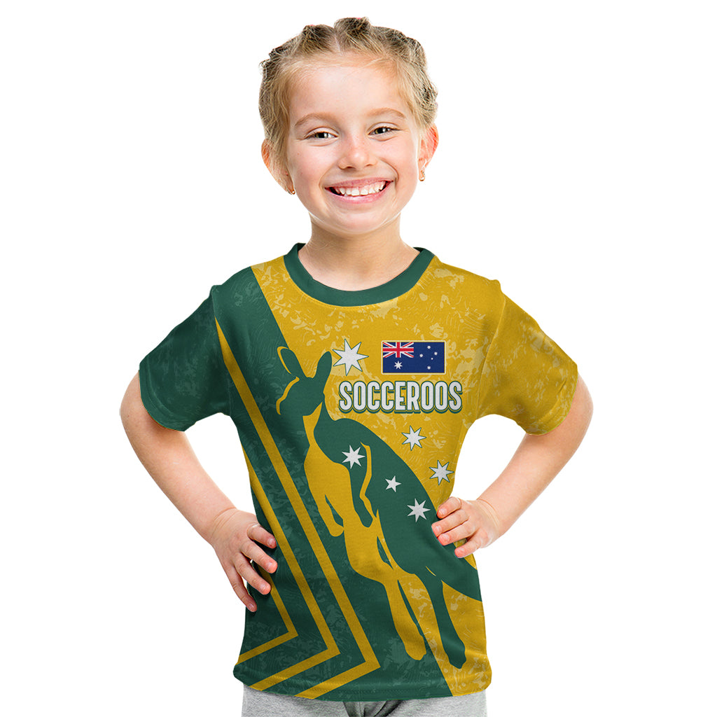 Personalised Australia Soccer Kid T Shirt Green & Gold Go Socceroos - Vibe Hoodie Shop