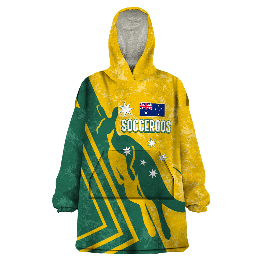 Personalised Australia Soccer Wearable Blanket Hoodie Green & Gold Go Socceroos - Vibe Hoodie Shop