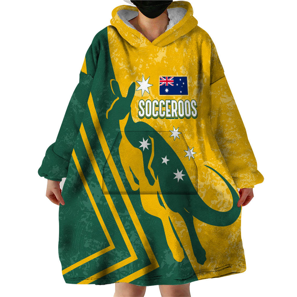 Personalised Australia Soccer Wearable Blanket Hoodie Green & Gold Go Socceroos - Vibe Hoodie Shop