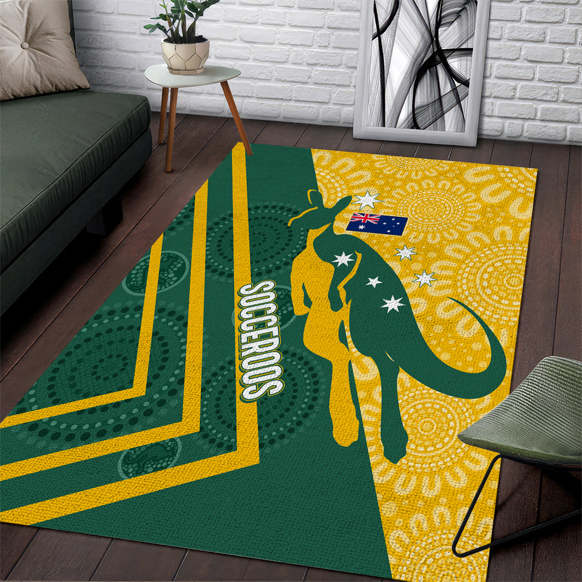 Australia Socceroos Indigenous Area Rug Green & Gold - Vibe Hoodie Shop