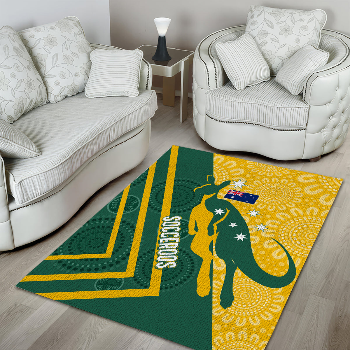 Australia Socceroos Indigenous Area Rug Green & Gold - Vibe Hoodie Shop