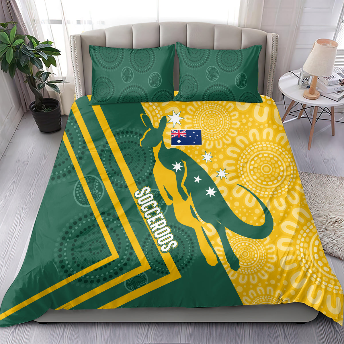 Australia Socceroos Indigenous Bedding Set Green & Gold - Vibe Hoodie Shop