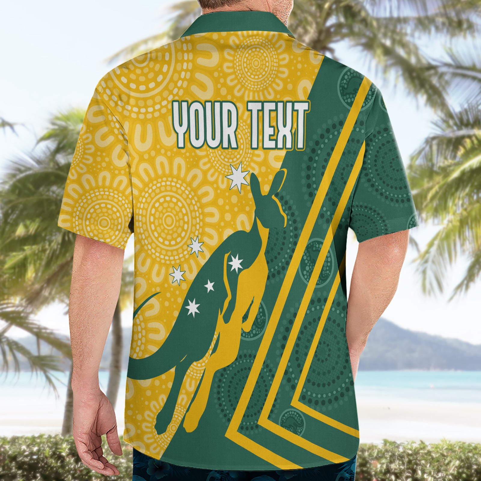 Personalised Australia Socceroos Indigenous Hawaiian Shirt Green & Gold - Vibe Hoodie Shop